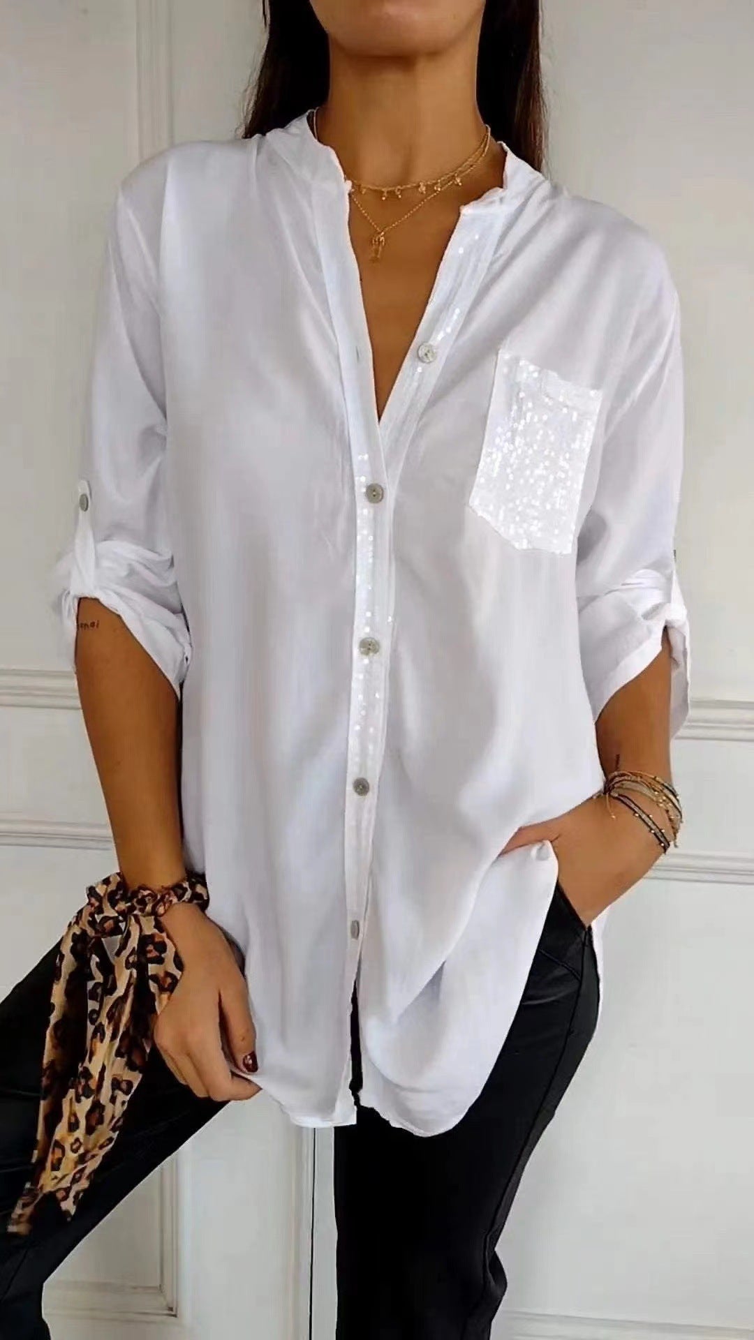 Sequin Pocket Relaxed Shirt