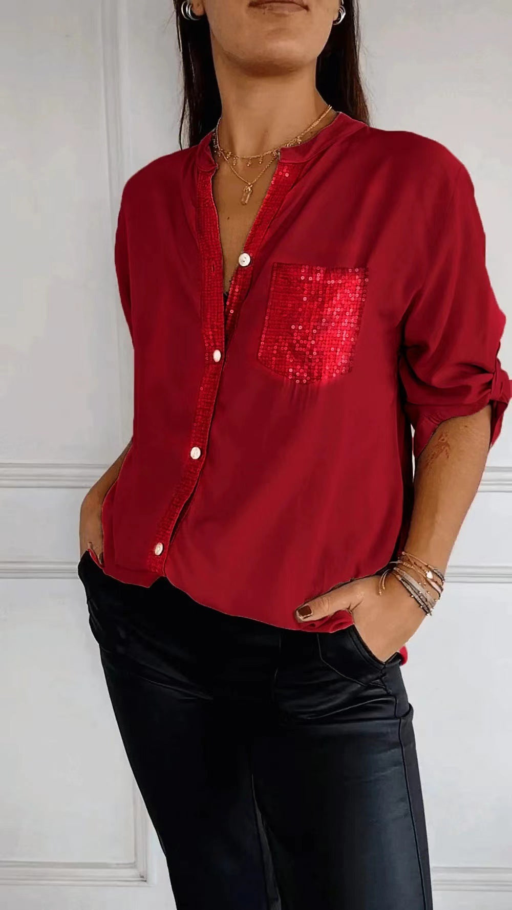 Sequin Pocket Relaxed Shirt