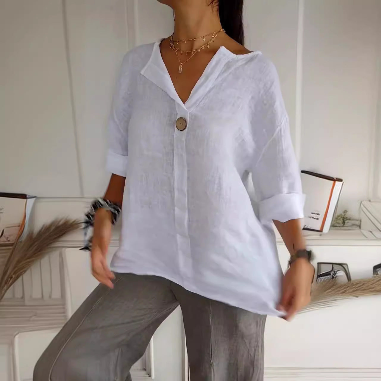 Breeze Linen V-Neck Blouse