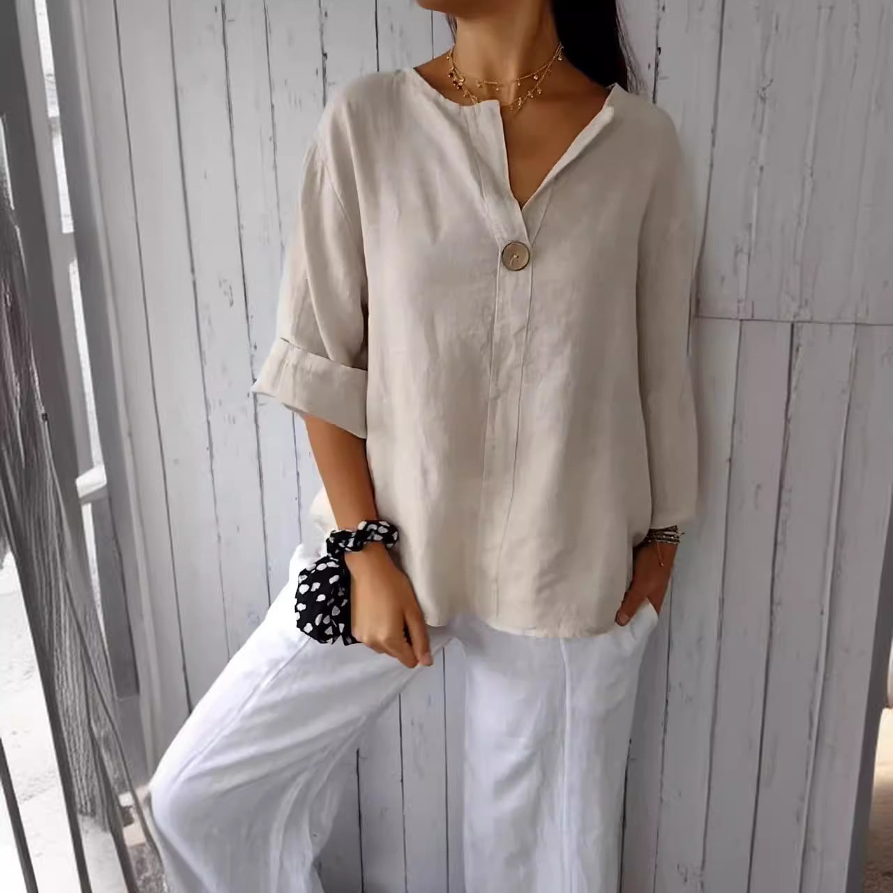 Breeze Linen V-Neck Blouse