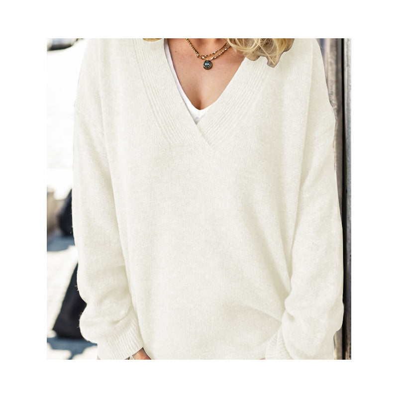 Women's Pullover V-neck Multicolor Loose Casual Sweater