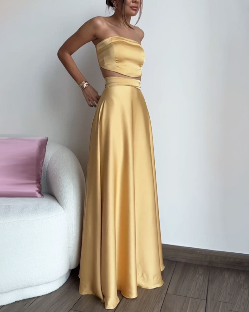 Strapless Lace-Up Skirt Set