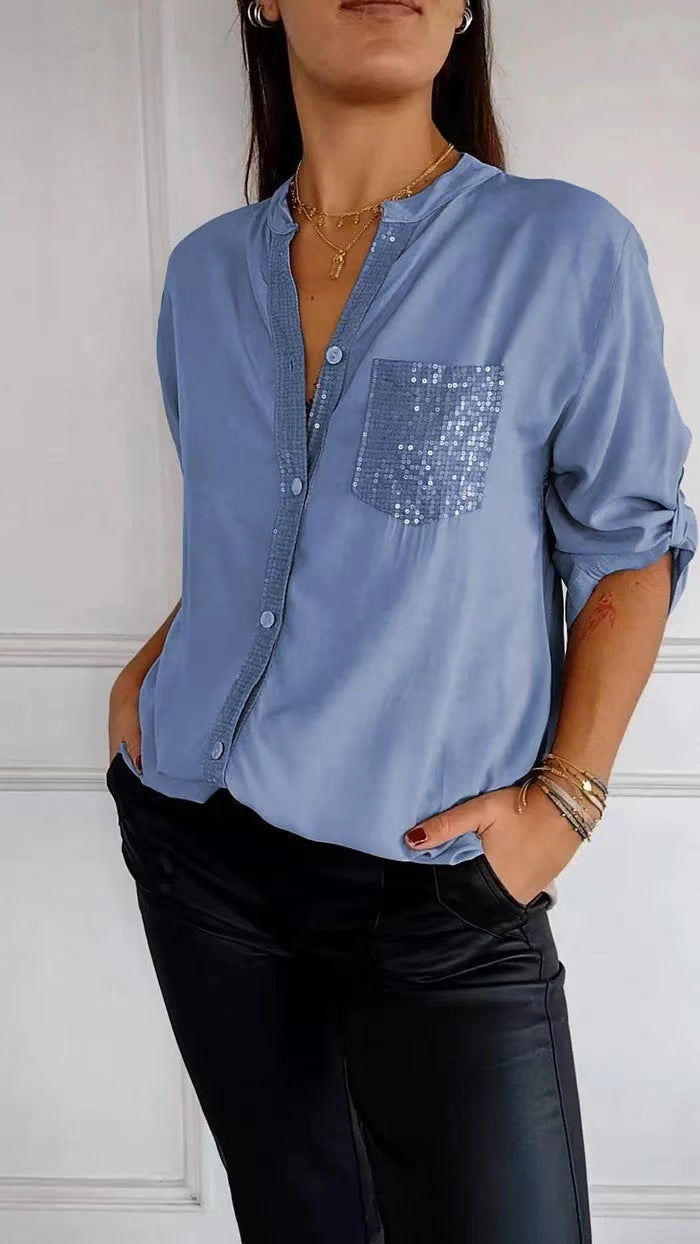 Sequin Pocket Relaxed Shirt