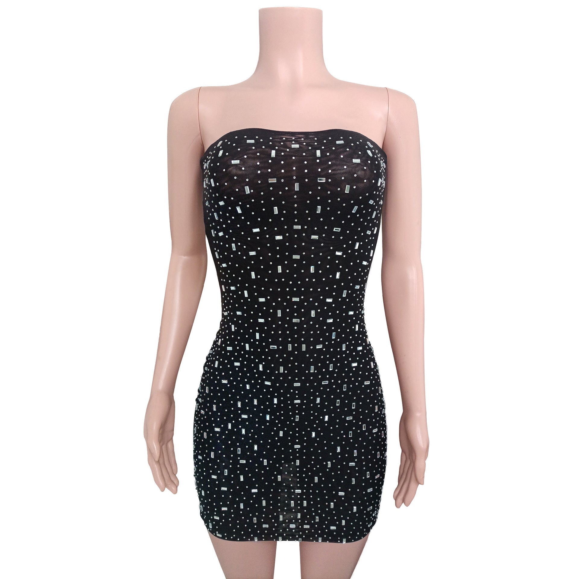 Hot Drilling Double Layer Gauzy Package Hip Dress