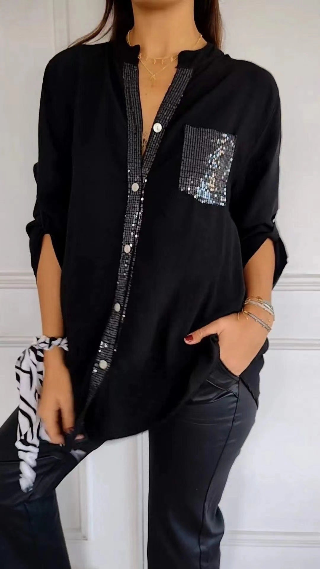 Sequin Pocket Relaxed Shirt