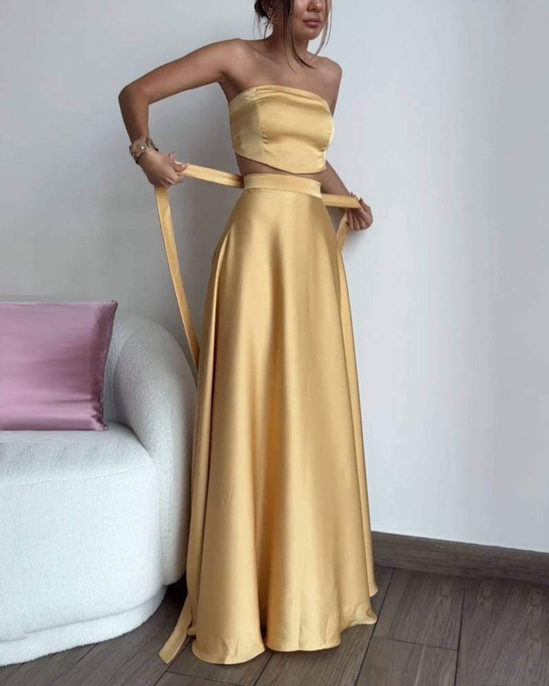Strapless Lace-Up Skirt Set