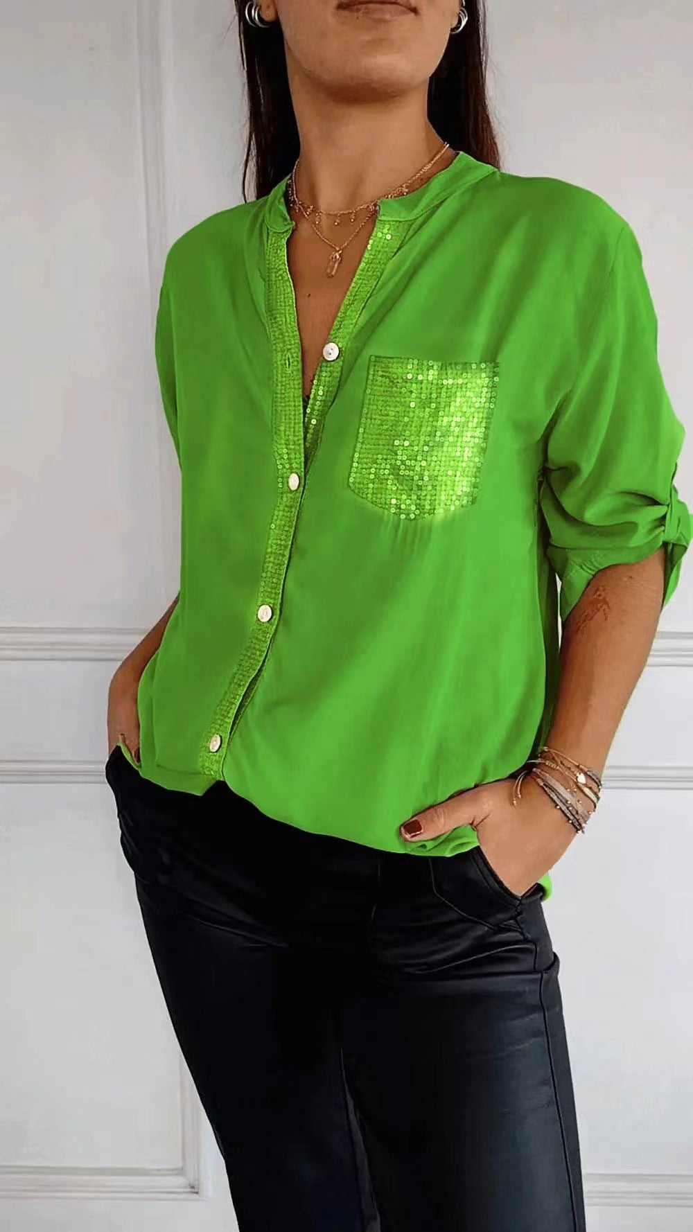 Sequin Pocket Relaxed Shirt