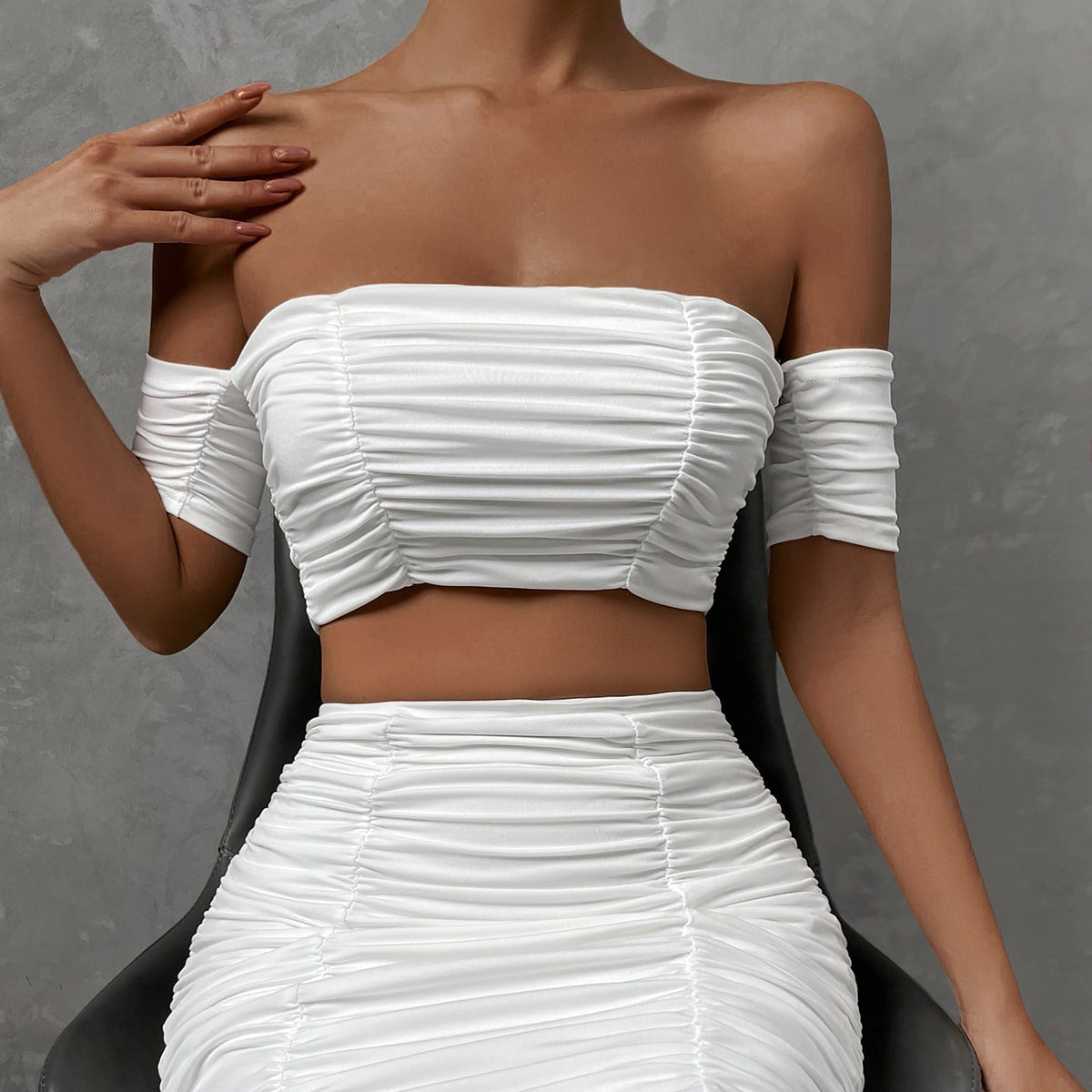 Elara Off-Shoulder Pleated Skirt Set