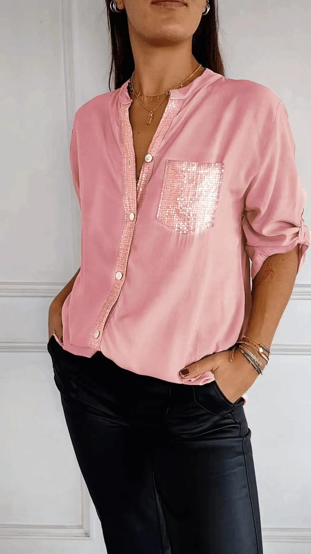 Sequin Pocket Relaxed Shirt
