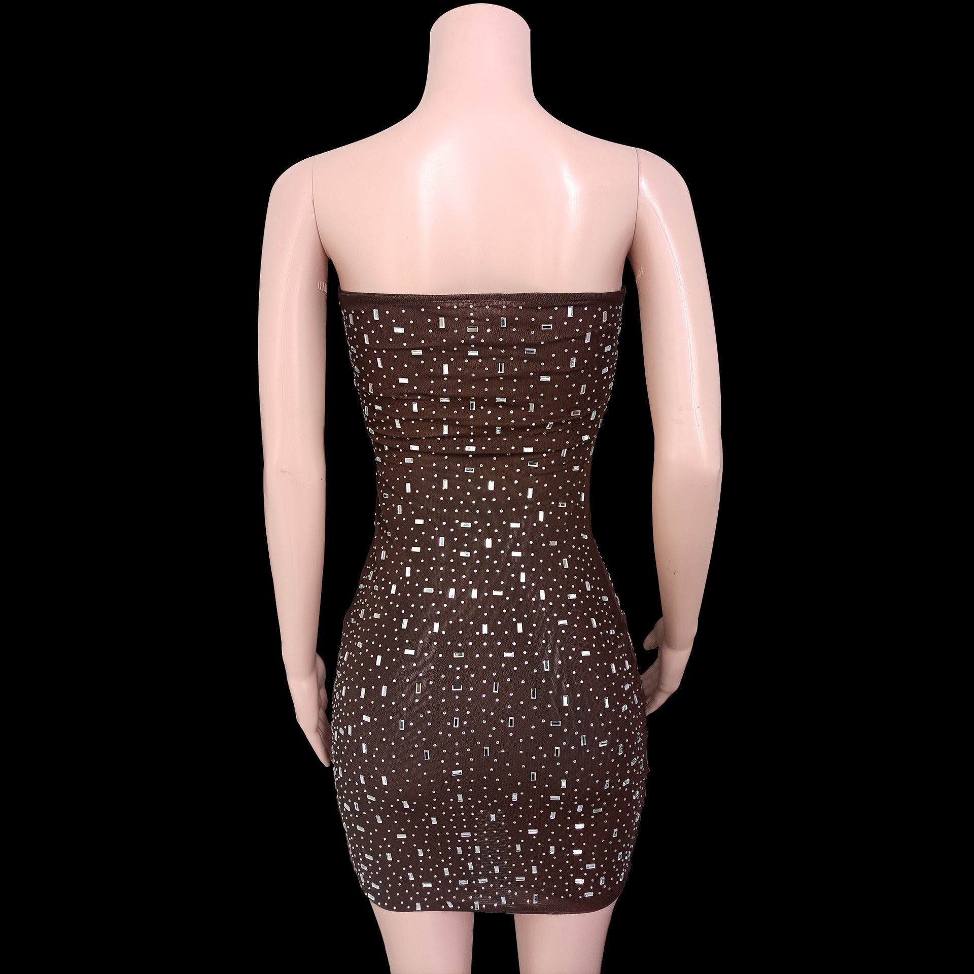 Hot Drilling Double Layer Gauzy Package Hip Dress