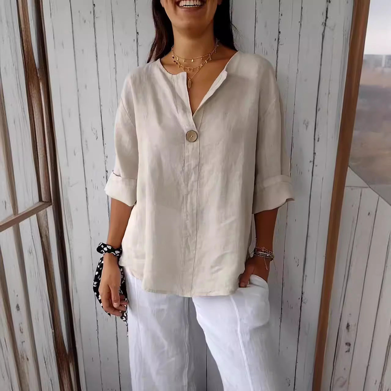 Breeze Linen V-Neck Blouse