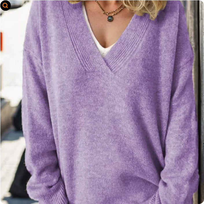 Women's Pullover V-neck Multicolor Loose Casual Sweater