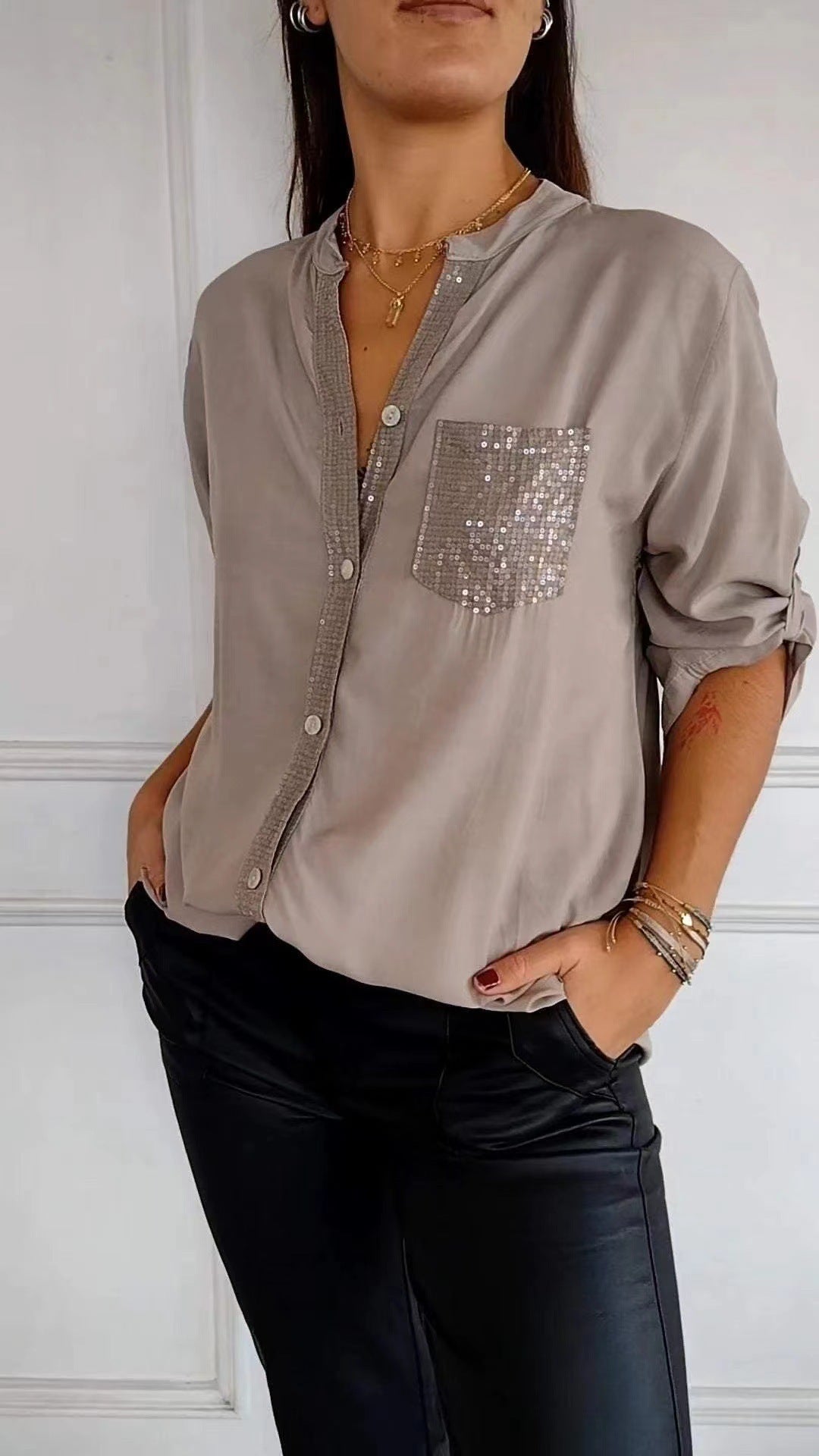 Sequin Pocket Relaxed Shirt