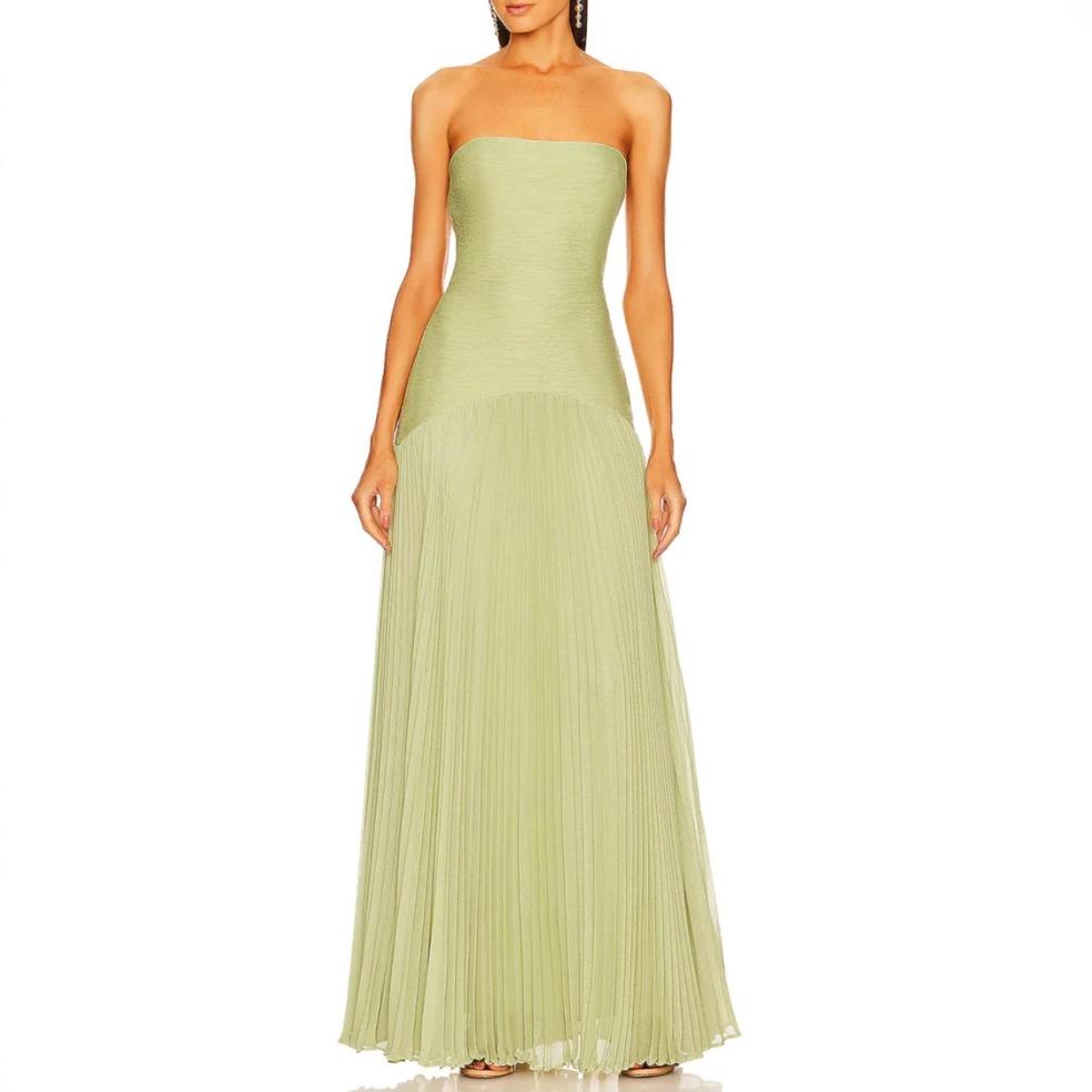 Ethereal Pleated Bandeau Maxi Dress