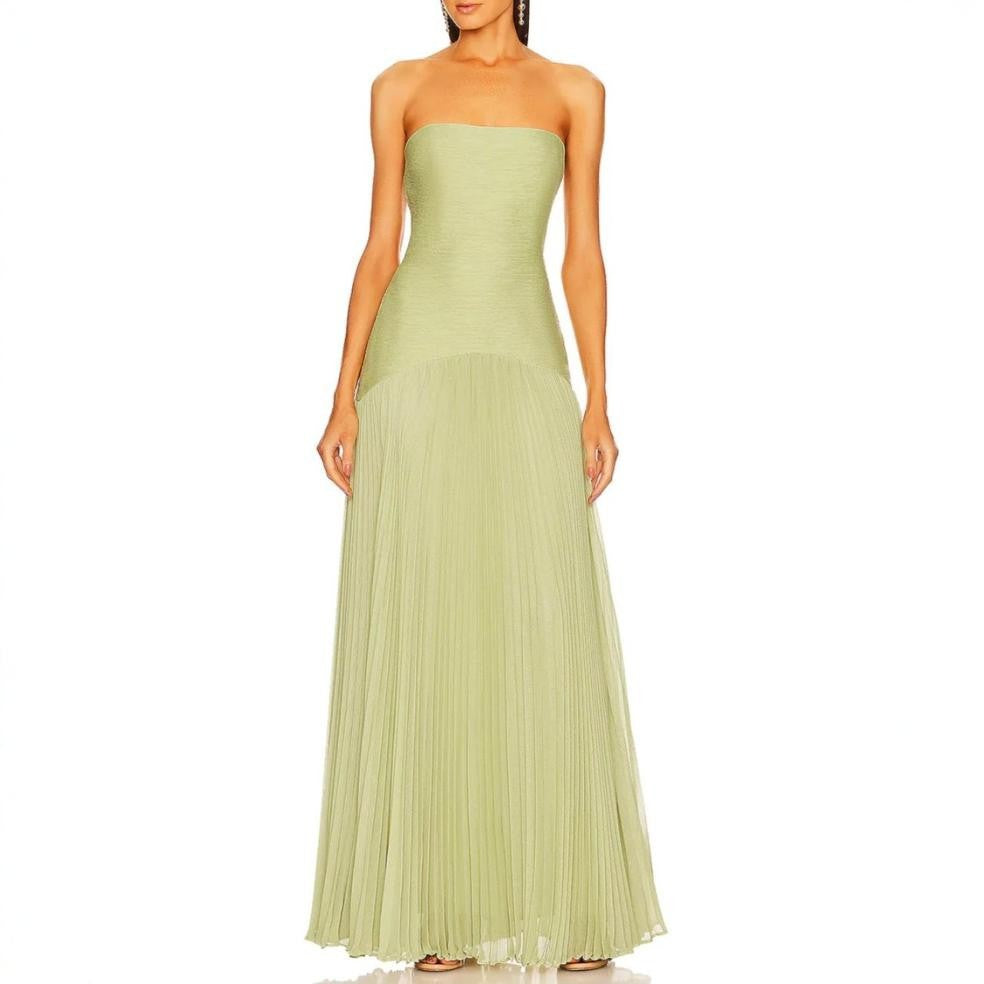 Ethereal Pleated Bandeau Maxi Dress