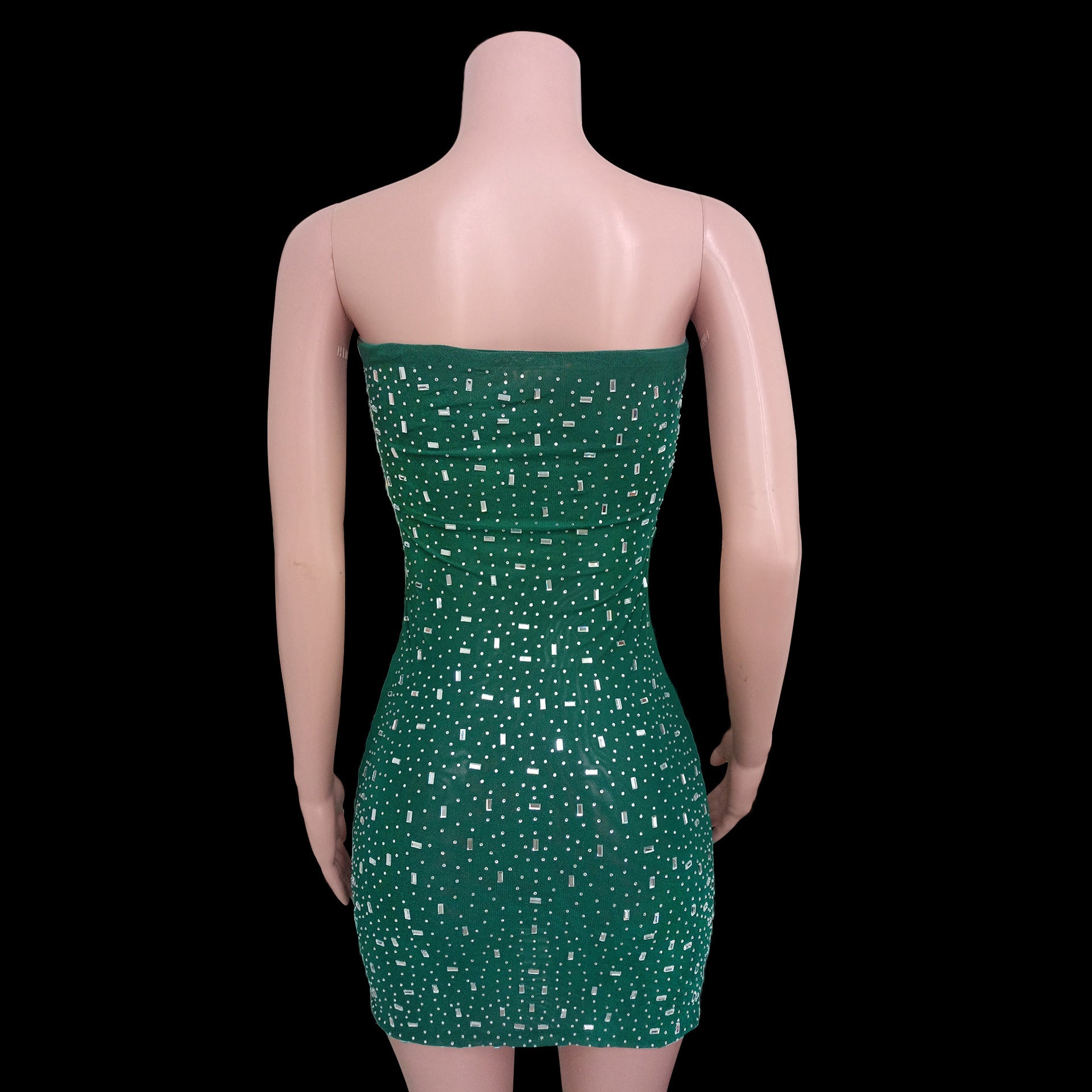 Hot Drilling Double Layer Gauzy Package Hip Dress