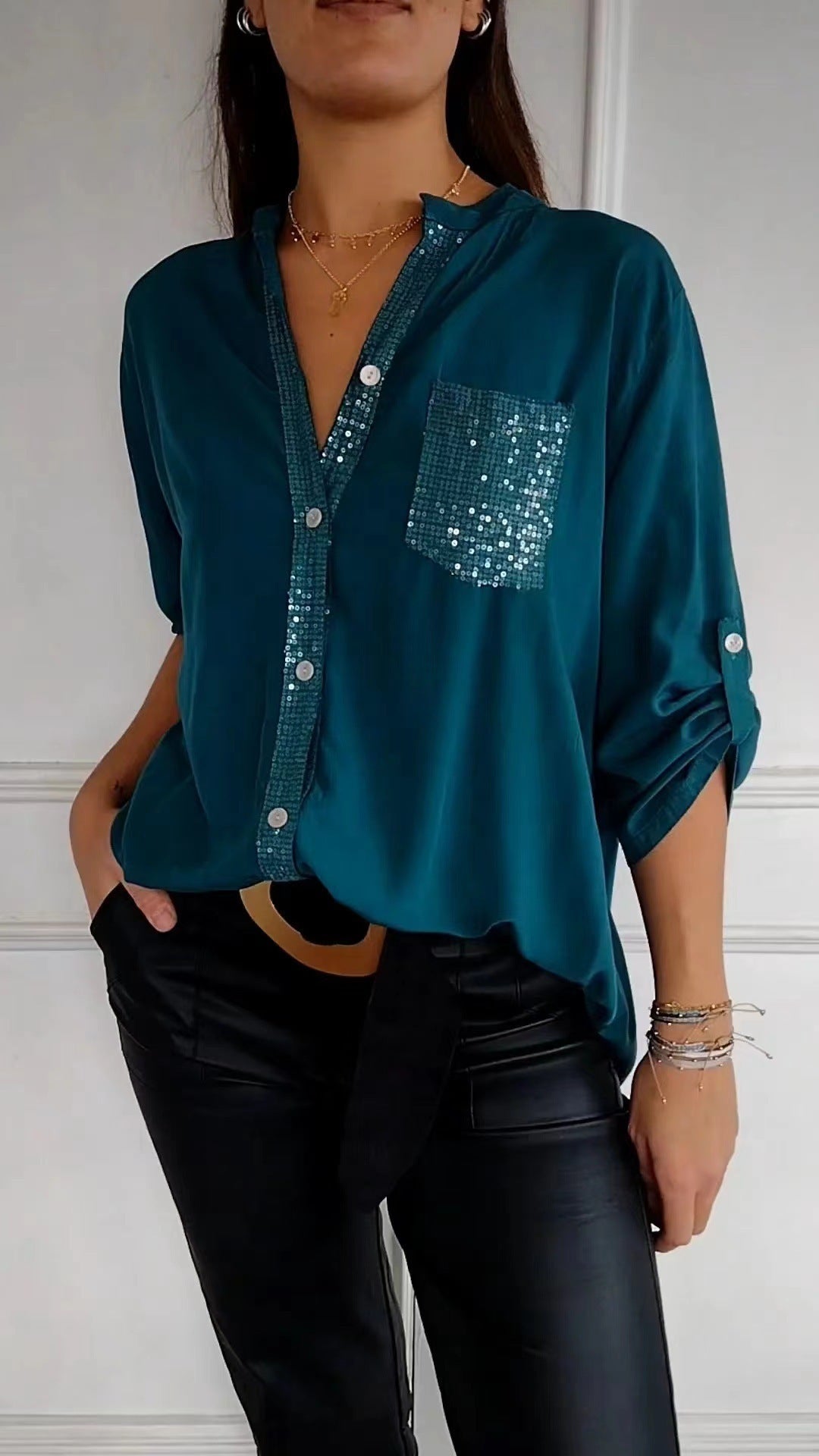 Sequin Pocket Relaxed Shirt