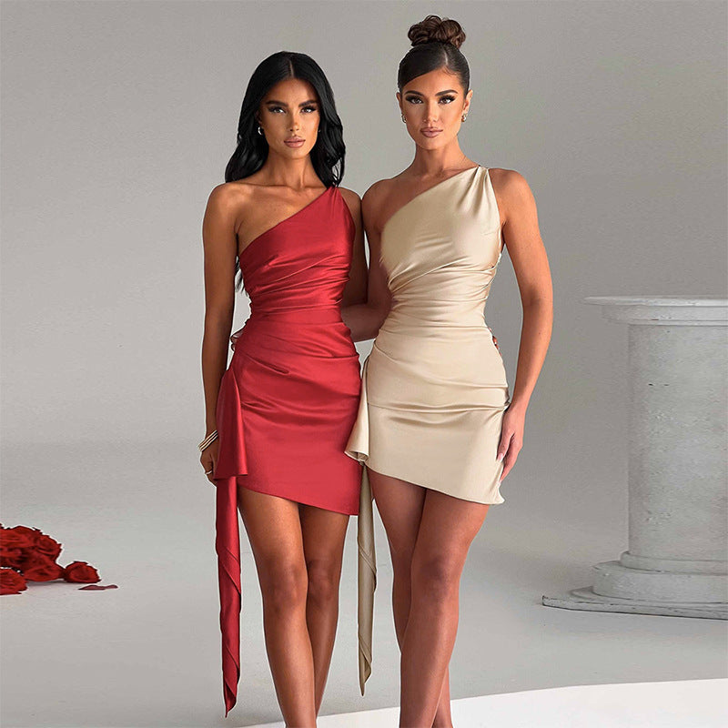 Noir Asymmetric Drape Mini Dress