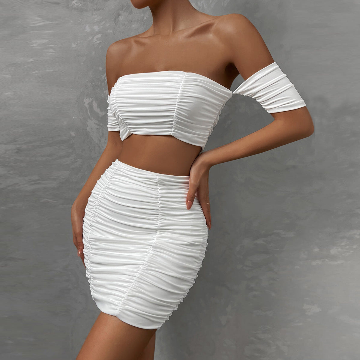 Elara Off-Shoulder Pleated Skirt Set