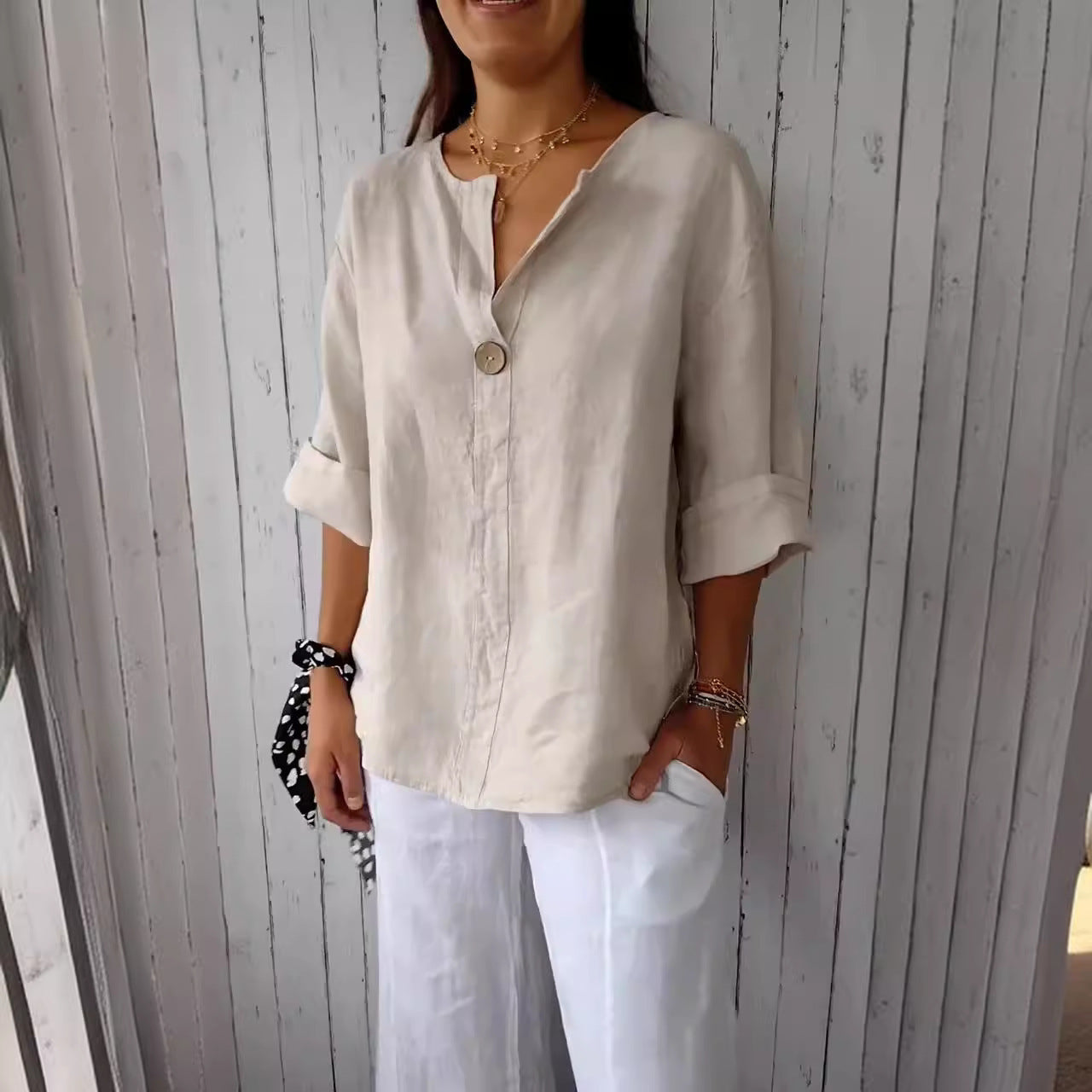 Breeze Linen V-Neck Blouse